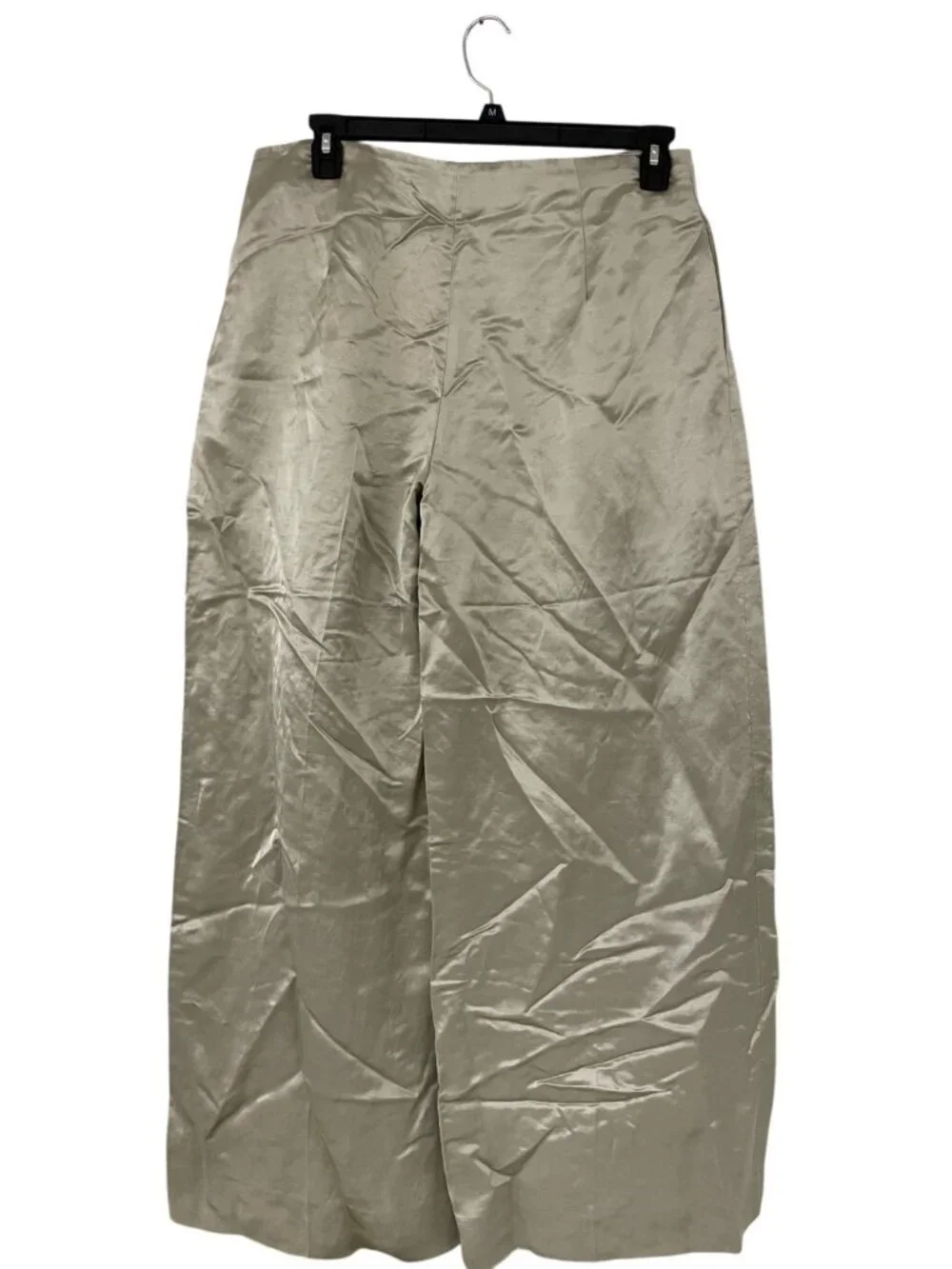 Zara ZW Womens Wide Leg Pants Satin Trousers XL Silver High Waist 8356/676 NWT